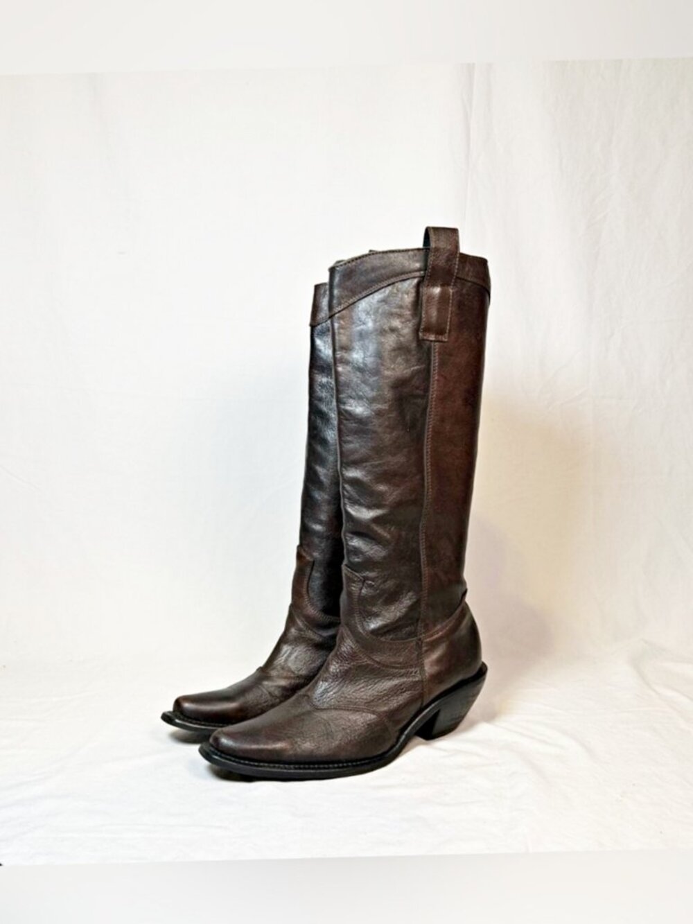 Vintage Y2K Nine West Brown Leather Knee High Snip Toe Western Campus Boots~6.5~
